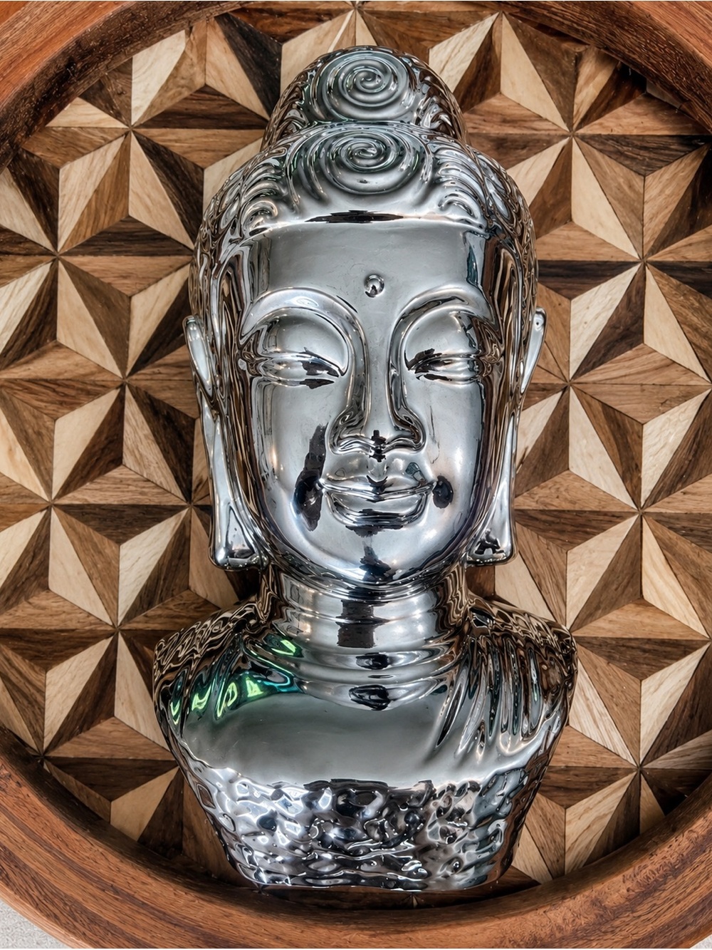 Silver Buddha Bust Sculpture | Zen Meditation Decor | Modern Boho Home Accent